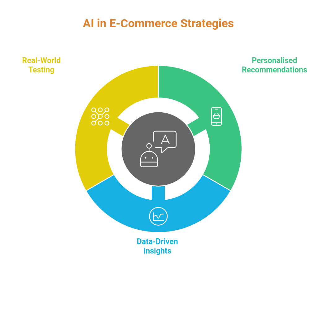 Illustration of artificial intelligence analyzing customer data to provide personalized product recommendations in e-commerce